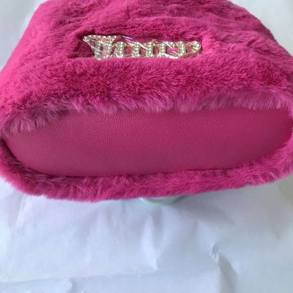 Juicy Couture Hot Pink Free Love Fluffy Mini Tote Purse Bag w/ Sparkle Logo - Picture 5 of 6